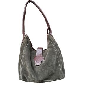 Lands’ End army  green suede  slouchy shoulder bag.